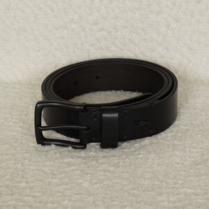 All Saints Minimalist Leather Belt Mens 34 Black Ramskull Buckle Tonal